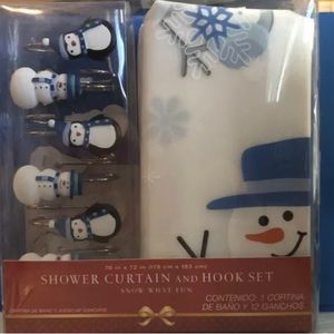 Snow What Fun Shower Curtain and Hook Set NIB